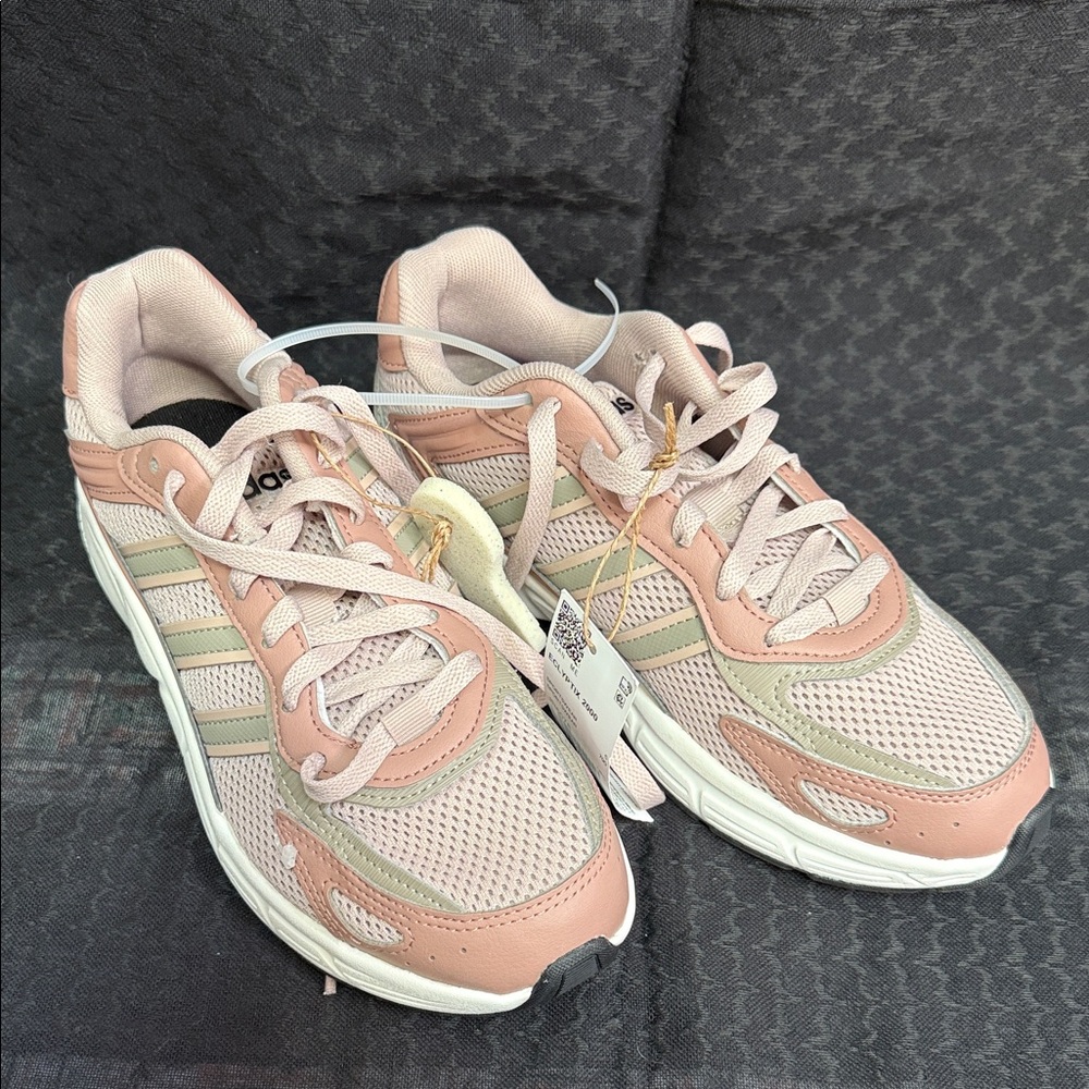 Adidas Women's Pink and Cream Lightweight Sneakers